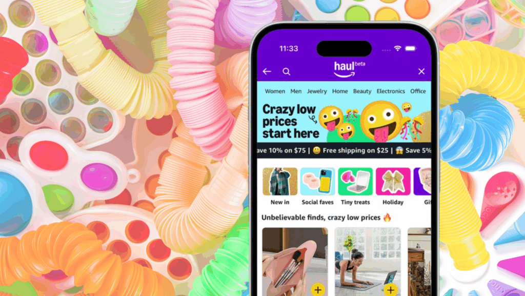 Amazon Haul on phone with fidget toys as the background